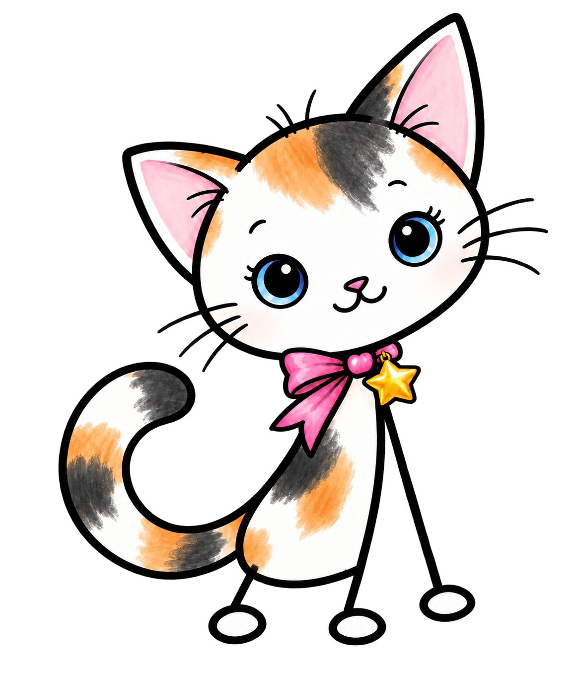 Official Spice design: a calico kitten with blue eyes, a pink bow and a solid gold star-shaped bell